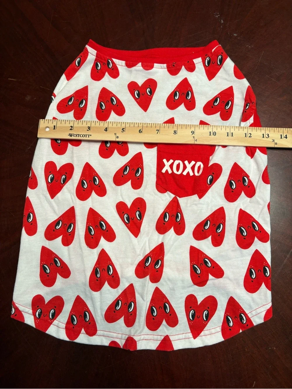 Red Heart Print Dog Tee with XOXO Pocket